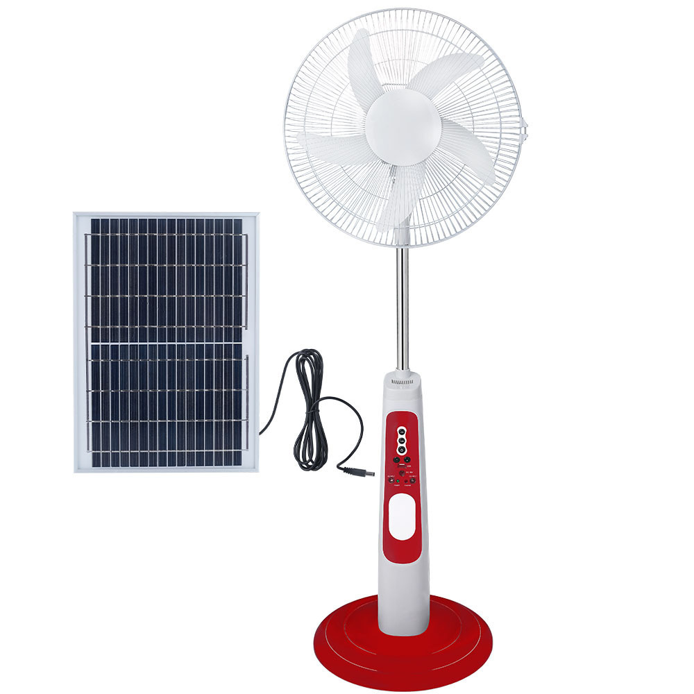 IN STOCK 16 inch 18 inch Rechargeable Emergency Floor Fan DC 15V 16V AC100-240V 5 Blades Solar Energy Industrial Stand Fan