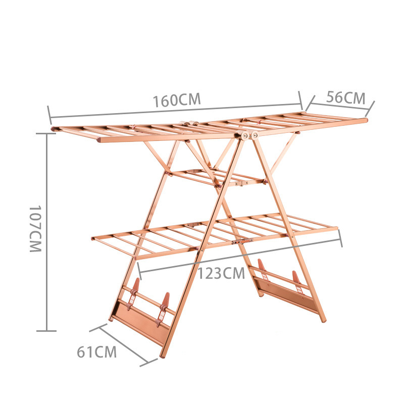 Rose gold Aluminum Alloy Hanger Clothes Drying Rack Cloth Dryer Stand Folding Laundry Rack