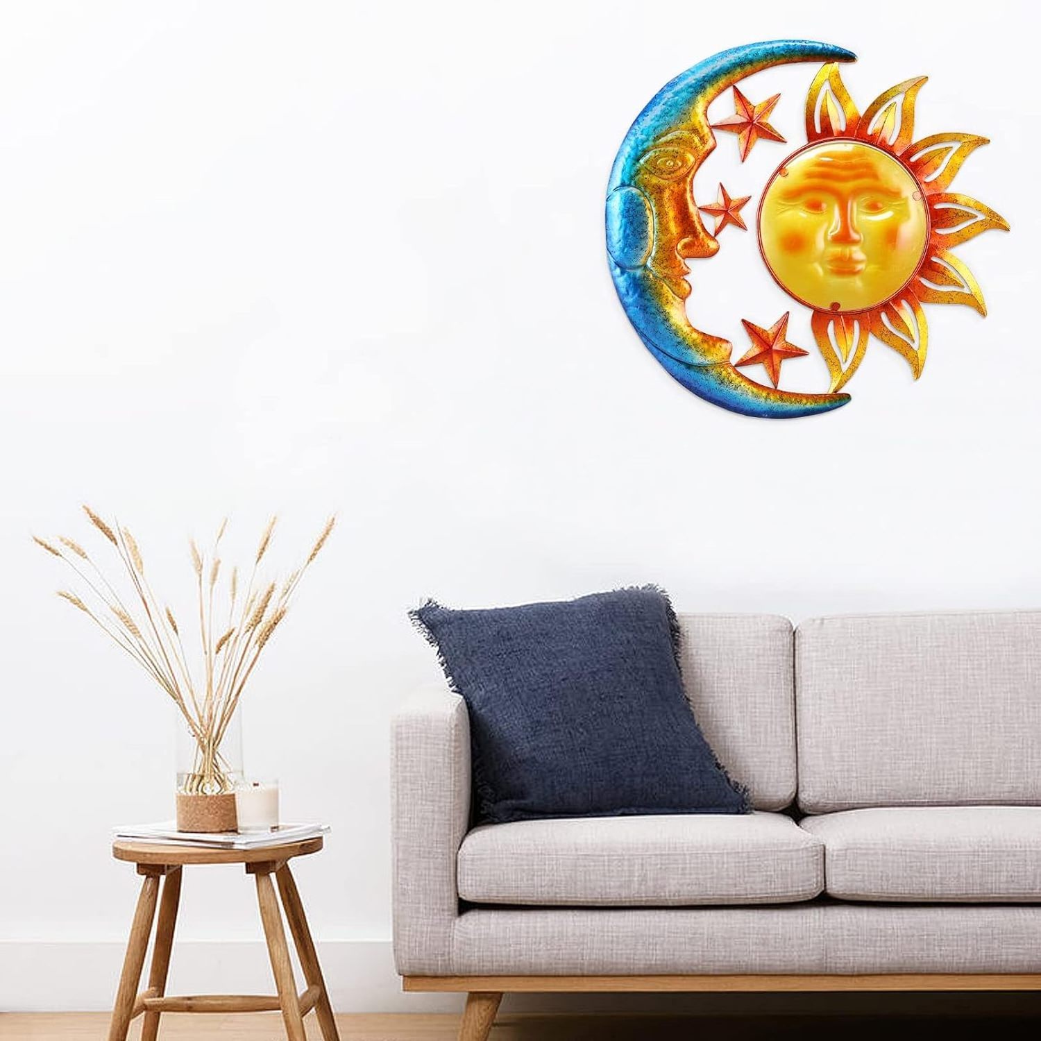 Metal Sun Outdoor Wall Art Decor Large 18 Inch with Moon & Stars, Hanging  Fence Deck Yard Pool Wall Sculpture Decoration