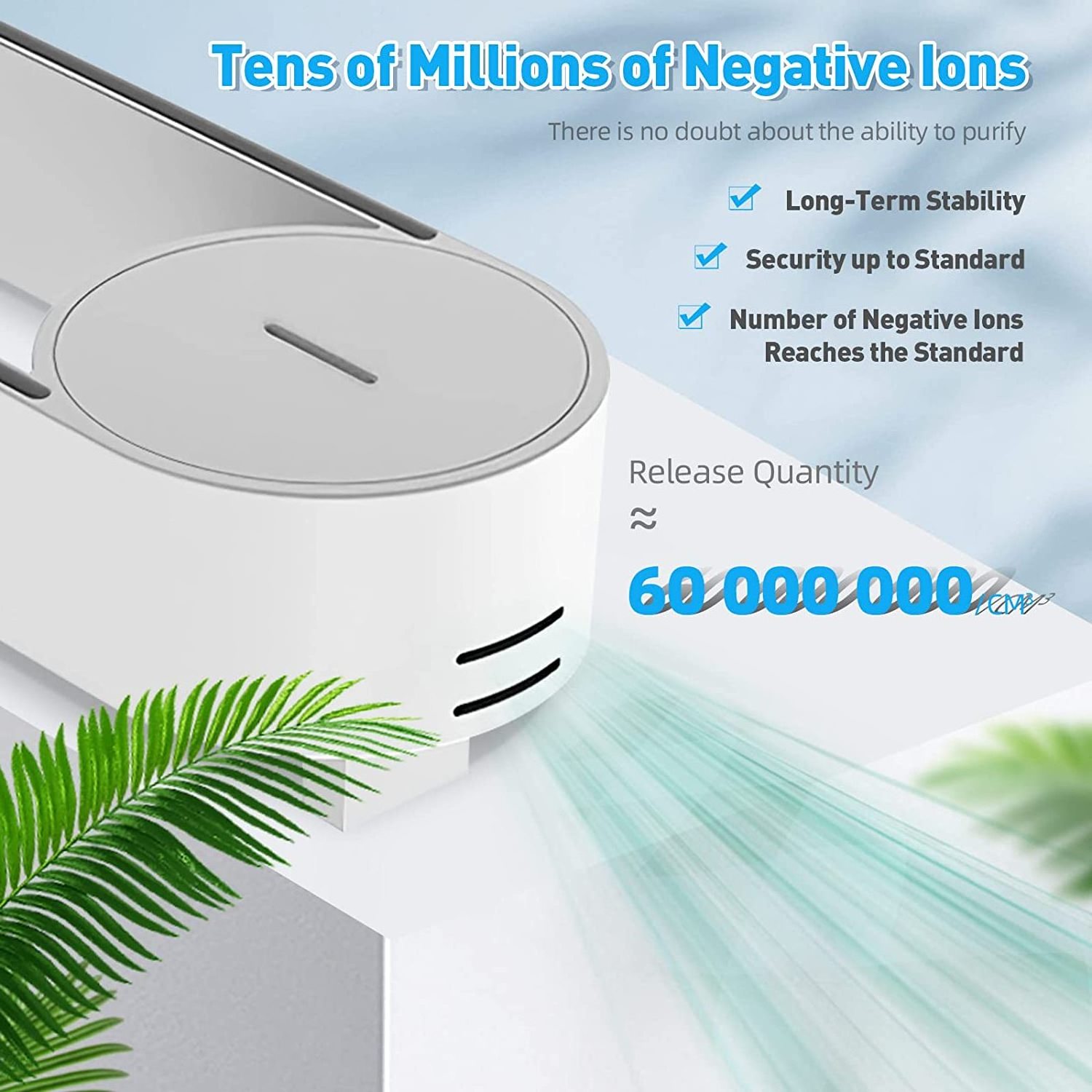 Quiet and Low Power Plug-in Negative Ion Air Purifier or Kitchen Toilets Bedrooms Smoking Room Pet Room