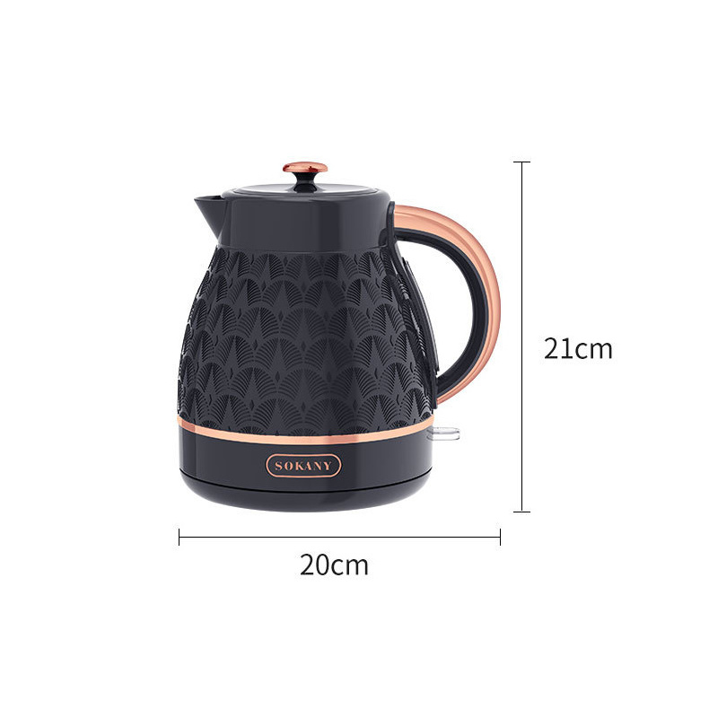 2000w High Power Thickened Material Double-layer Auto Off Fish Print Black Retro Cheap Stainless Steel Electric Kettle