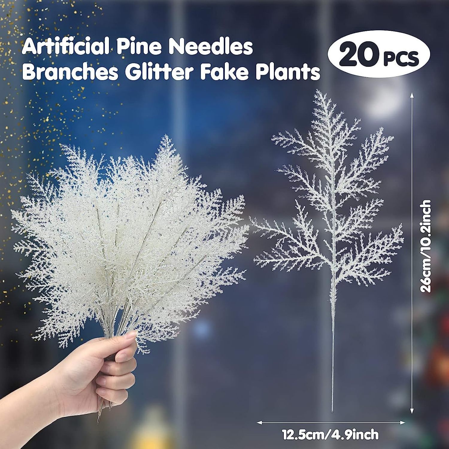 white Glitter Artificial Pine Needles Christmas Floral Picks Branches Glitter  Floral Twig Picks r Greenery Arrangements Tree