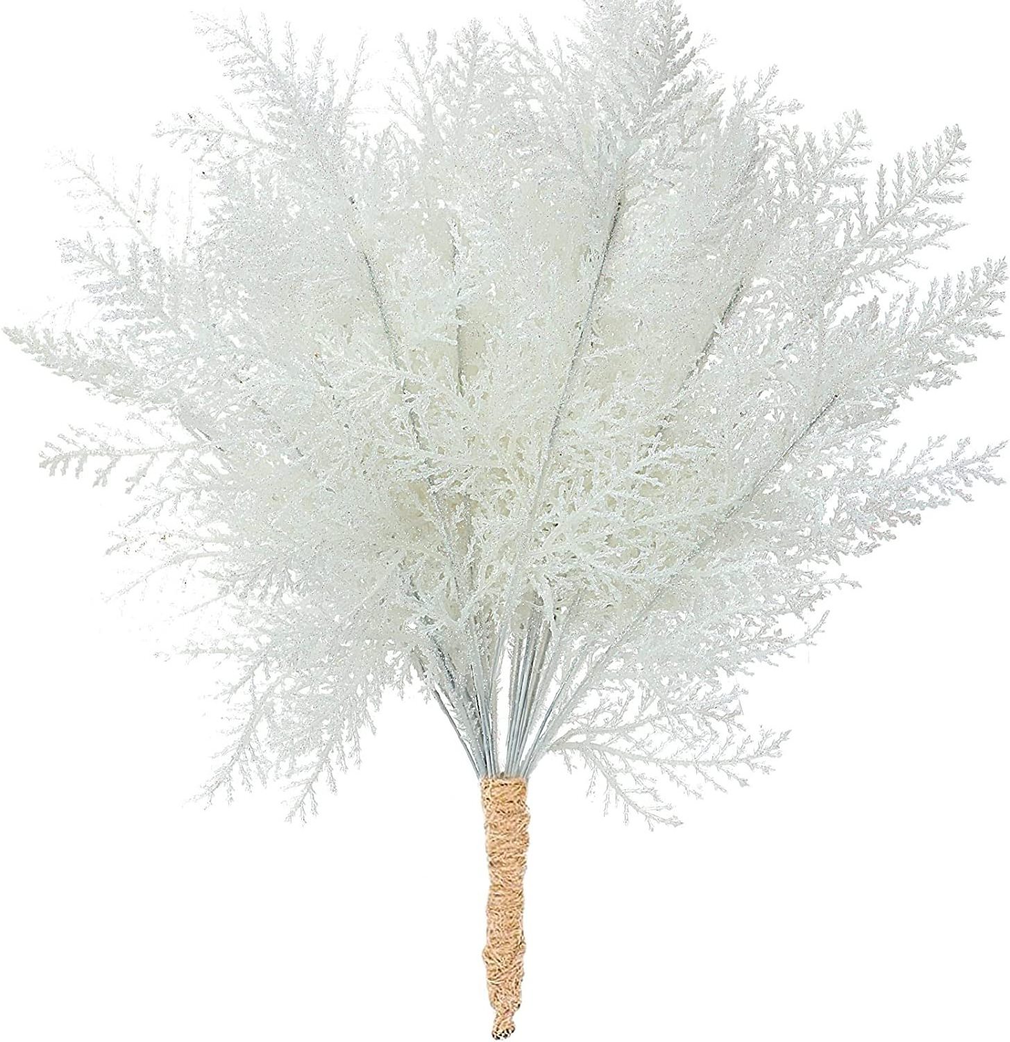 white Glitter Artificial Pine Needles Christmas Floral Picks Branches Glitter  Floral Twig Picks r Greenery Arrangements Tree