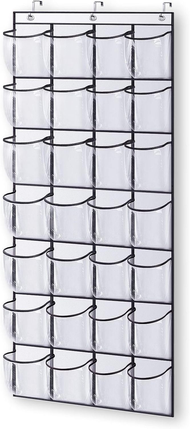 28 Large Clear Over The Door Shoe Rack with Crystal Pockets Hanging Shoe Organizer Storage Shoe Holder for Closet Hanger