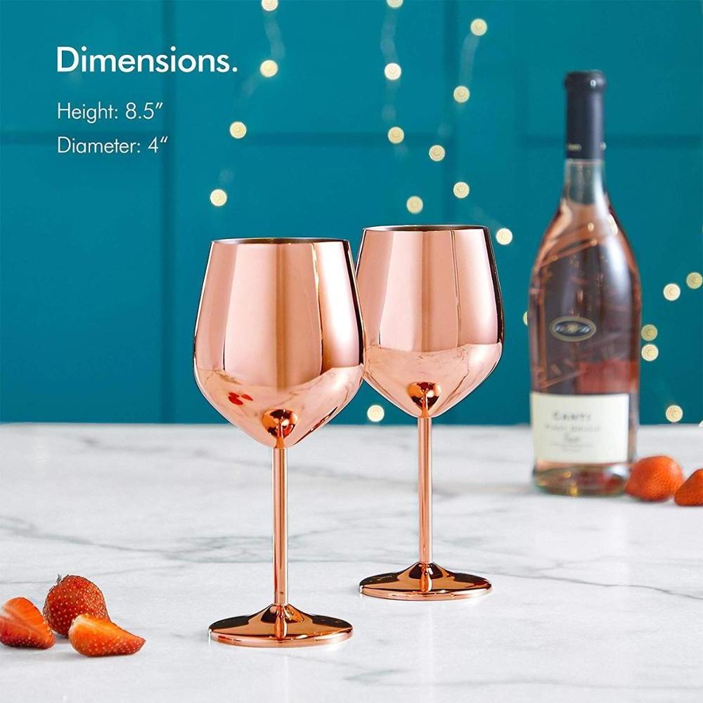 Copper Stainless Steel Wine Glasses Set of 2 16oz Shatter Proof Glasses  Stainless Steel Wine Goblets with Cup Brush