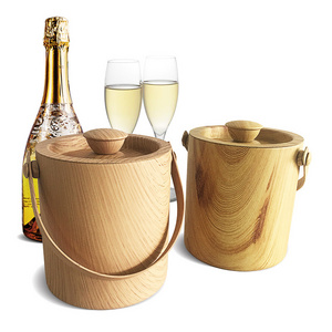 2019 new wood grain Stainless Steel Double-layer 1L Ice Bucket barware set wine chiller bucket