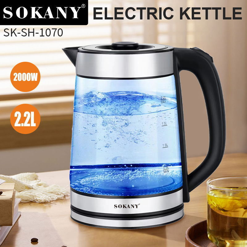 2000W 2.2L Home Kitchen Electric Kettle For Boiling Water Stainless Steel Hotel Tray Whistling Gooseneck Set