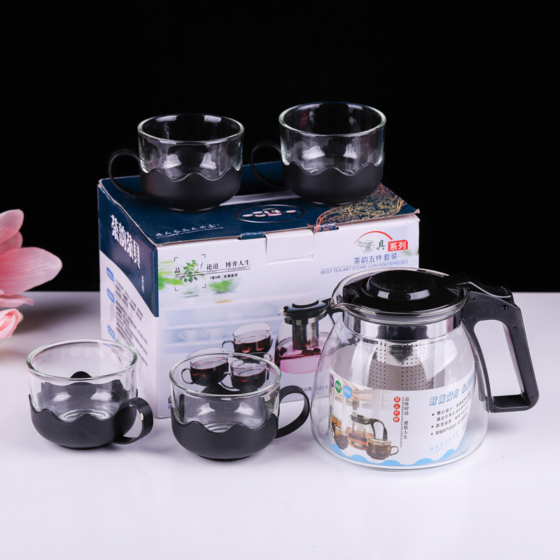 900ml Promotional Gift Heat Resistant  Plastic Handle Glass Teapot Tea Pot With Stainless Steel Infuser