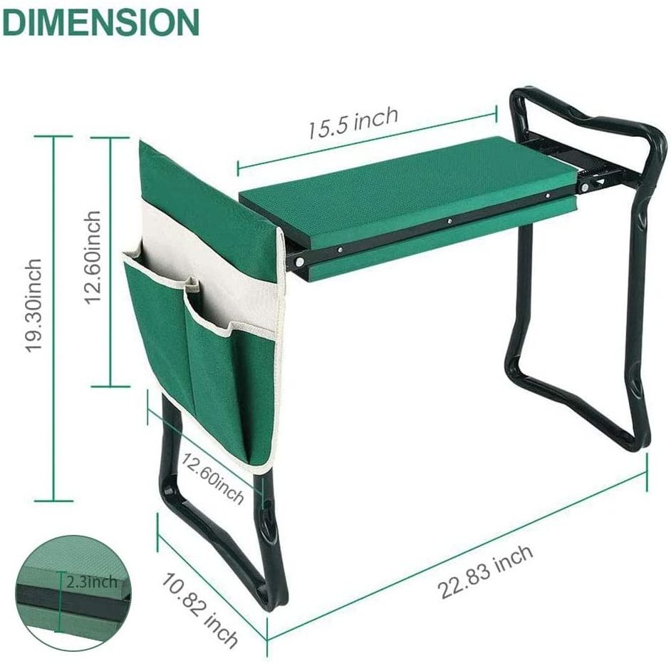 Garden Kneeler and Seat Stool Heavy Duty Garden Folding Bench with Large Tool Pocket and Soft EVA Kneeling Pad