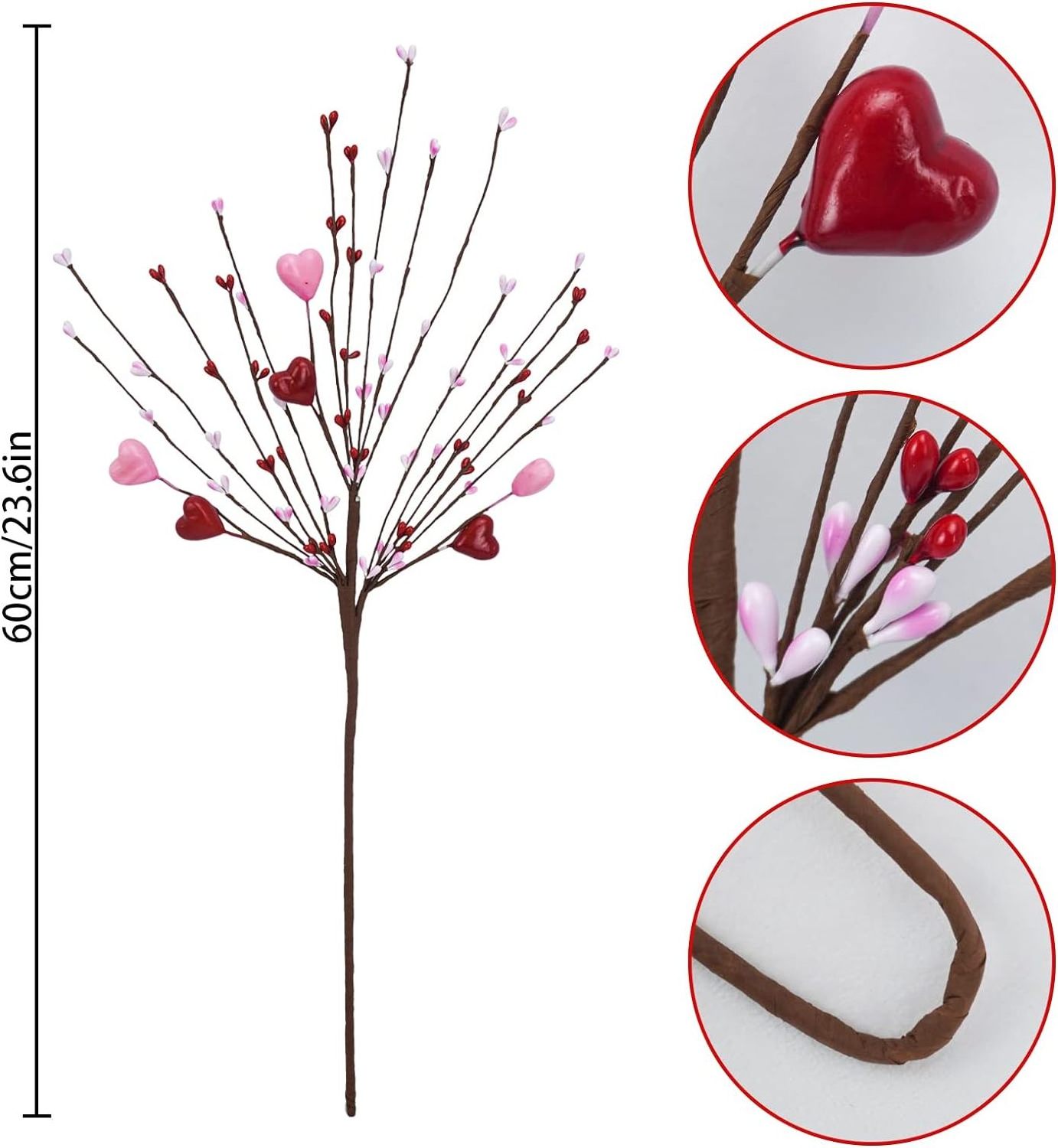 Heart Shaped Berry Picks  Red Berry Flower Stems Artificial Berries Branches for Valentine's Day Wedding Anniversary Decor