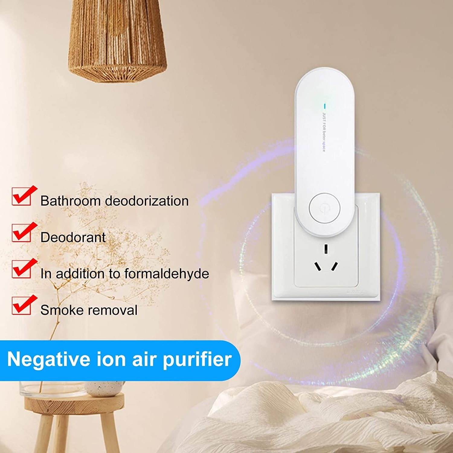 Plug-in Mini Portable Air Purifier for Home & More Suitable for Bedrooms, Toilets, Living Room,bathrooms,closets,hotel,pet room