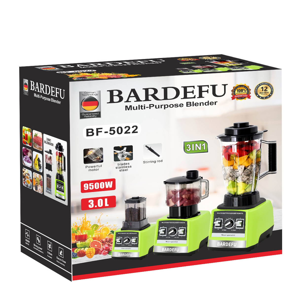 BARDEFU 9500w Popular Smoothies Shakes Food Chopping Blender and Food Processor Combo 3 in 1 Food Processor