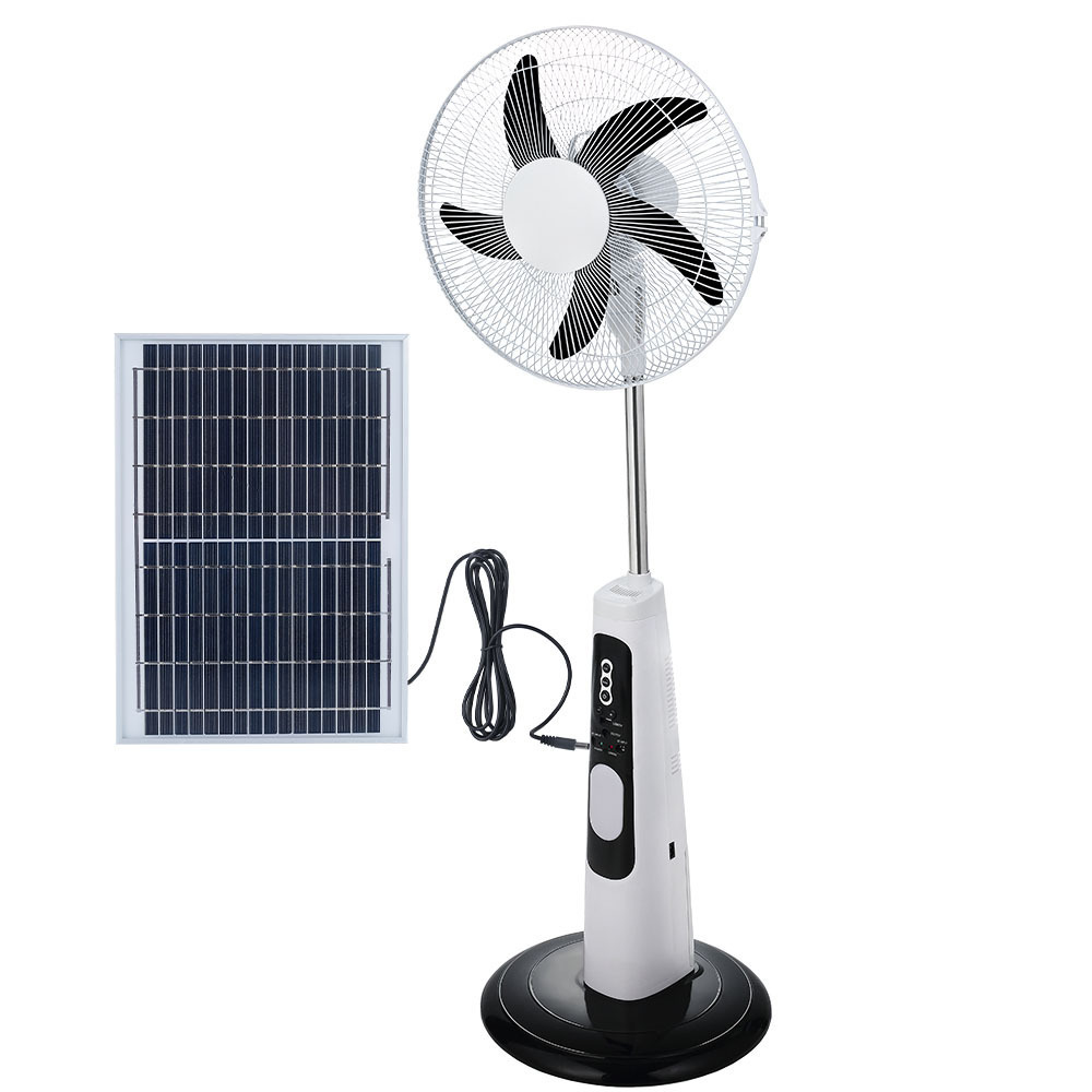 IN STOCK 16 inch 18 inch Rechargeable Emergency Floor Fan DC 15V 16V AC100-240V 5 Blades Solar Energy Industrial Stand Fan