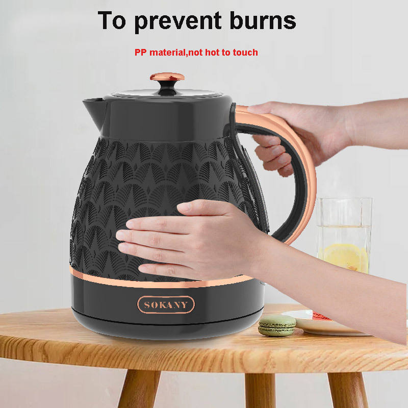 2000w High Power Thickened Material Double-layer Auto Off Fish Print Black Retro Cheap Stainless Steel Electric Kettle