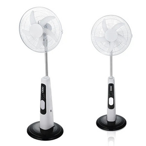 IN STOCK 16 inch 18 inch Rechargeable Emergency Floor Fan DC 15V 16V AC100-240V 5 Blades Solar Energy Industrial Stand Fan