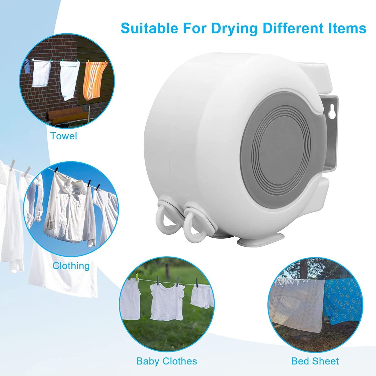 Double Retractable Washing Lines, Heavy Duty Clothes Line Retractable, Clothesline Rope for Indoor Outdoor Laundry Drying