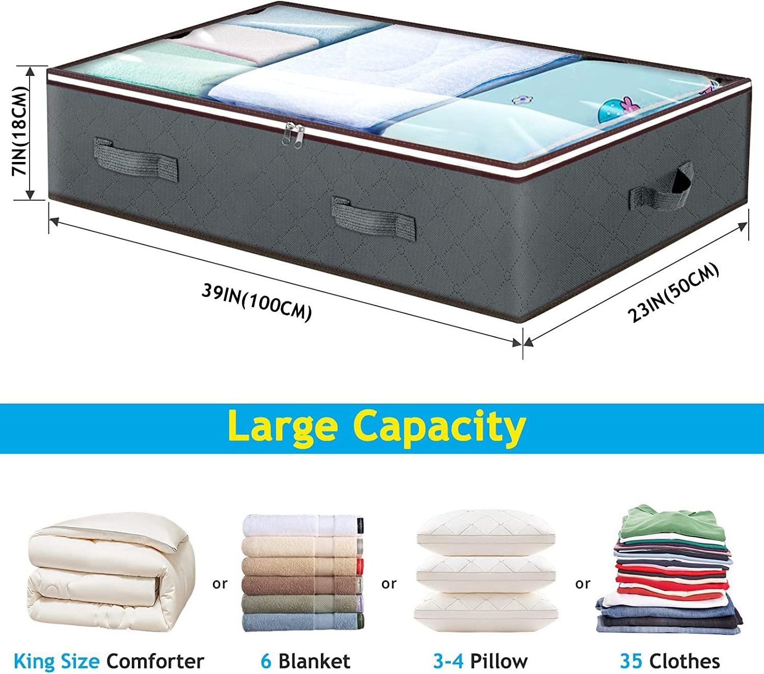 90L Under Bed Storage Containers, Toy Organizers and Wrapping Paper Storage Bags, Under bed Shoes Closet Storage Solution