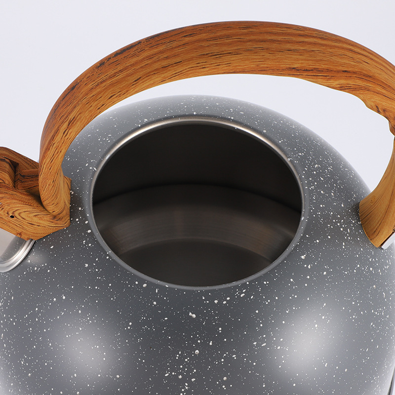 Hot Sale 2.5 Quart Tea Kettle Whistling Teapot with Wood Pattern Handle Natural Stone Stovetop Food Grade Stainless Steel Teapot