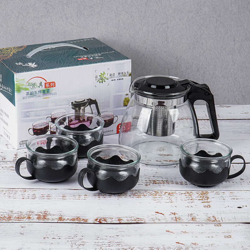 900ml Promotional Gift Heat Resistant  Plastic Handle Glass Teapot Tea Pot With Stainless Steel Infuser