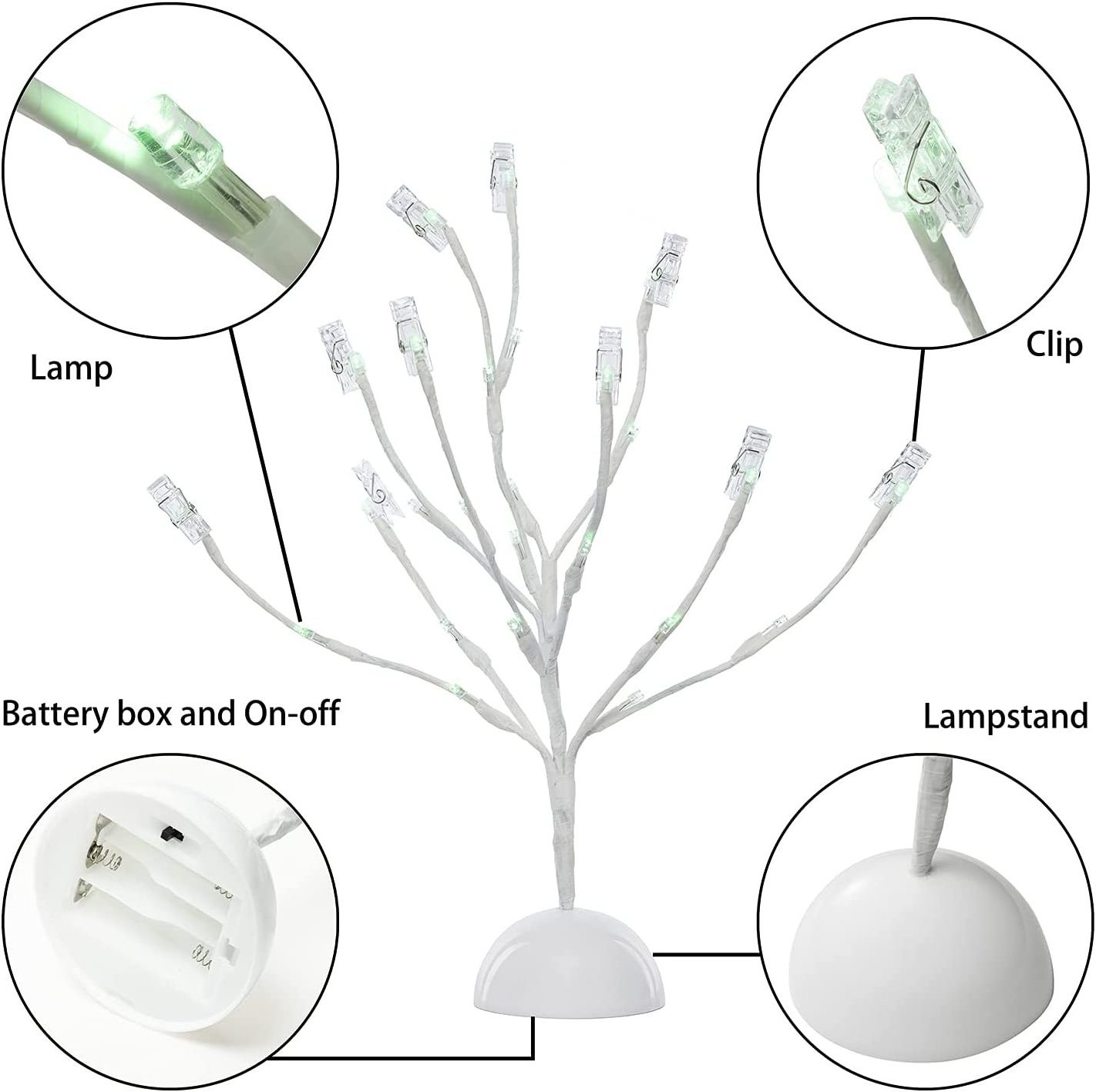 Tree Gift Card Holder with 10 Clips and 25 LED Light Up Lights Present Card Picture Display Tree Table Stand Creative Gift