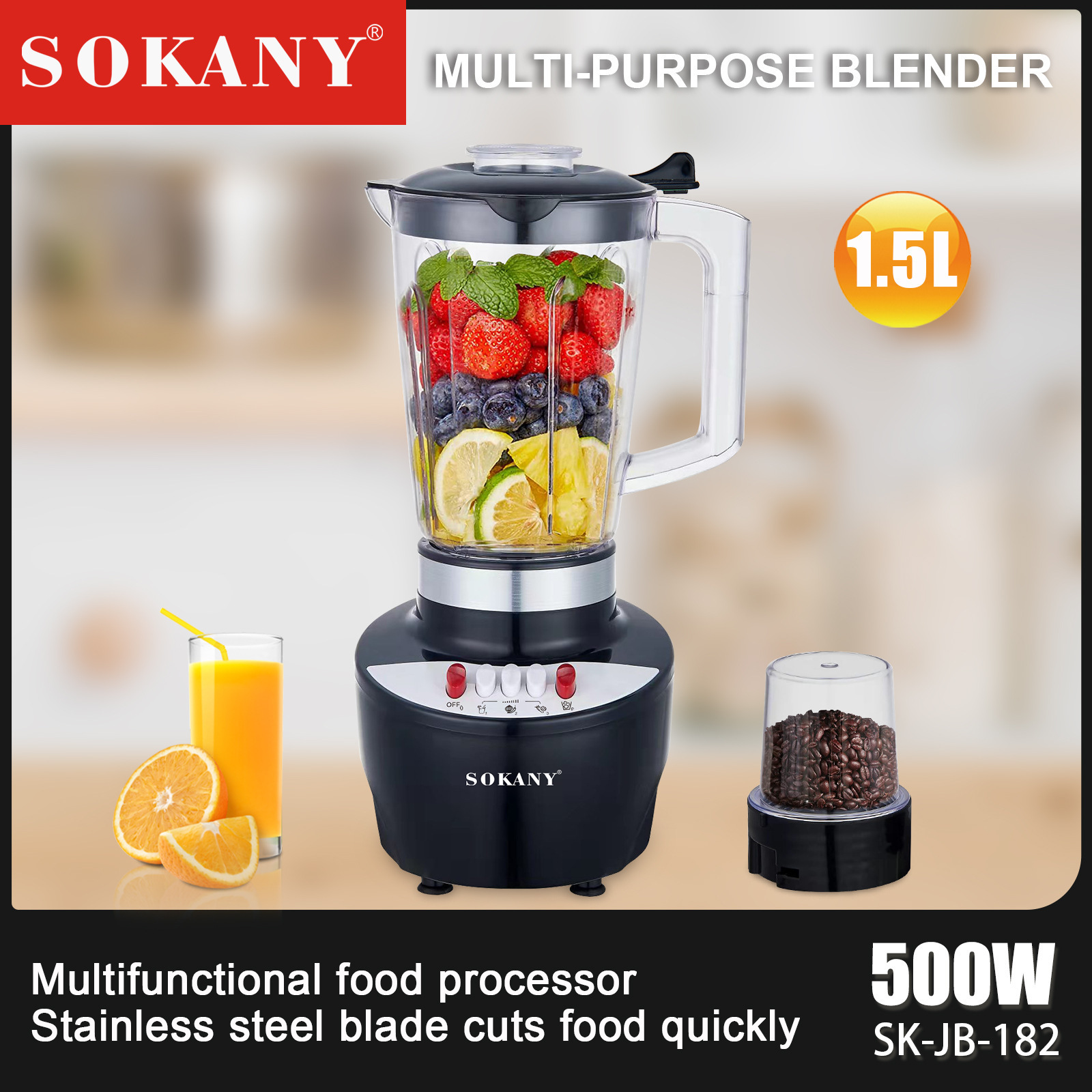 Household multi-function blender automatic fruit juicer stainless steel mixer kitchen appliances grinder food processor