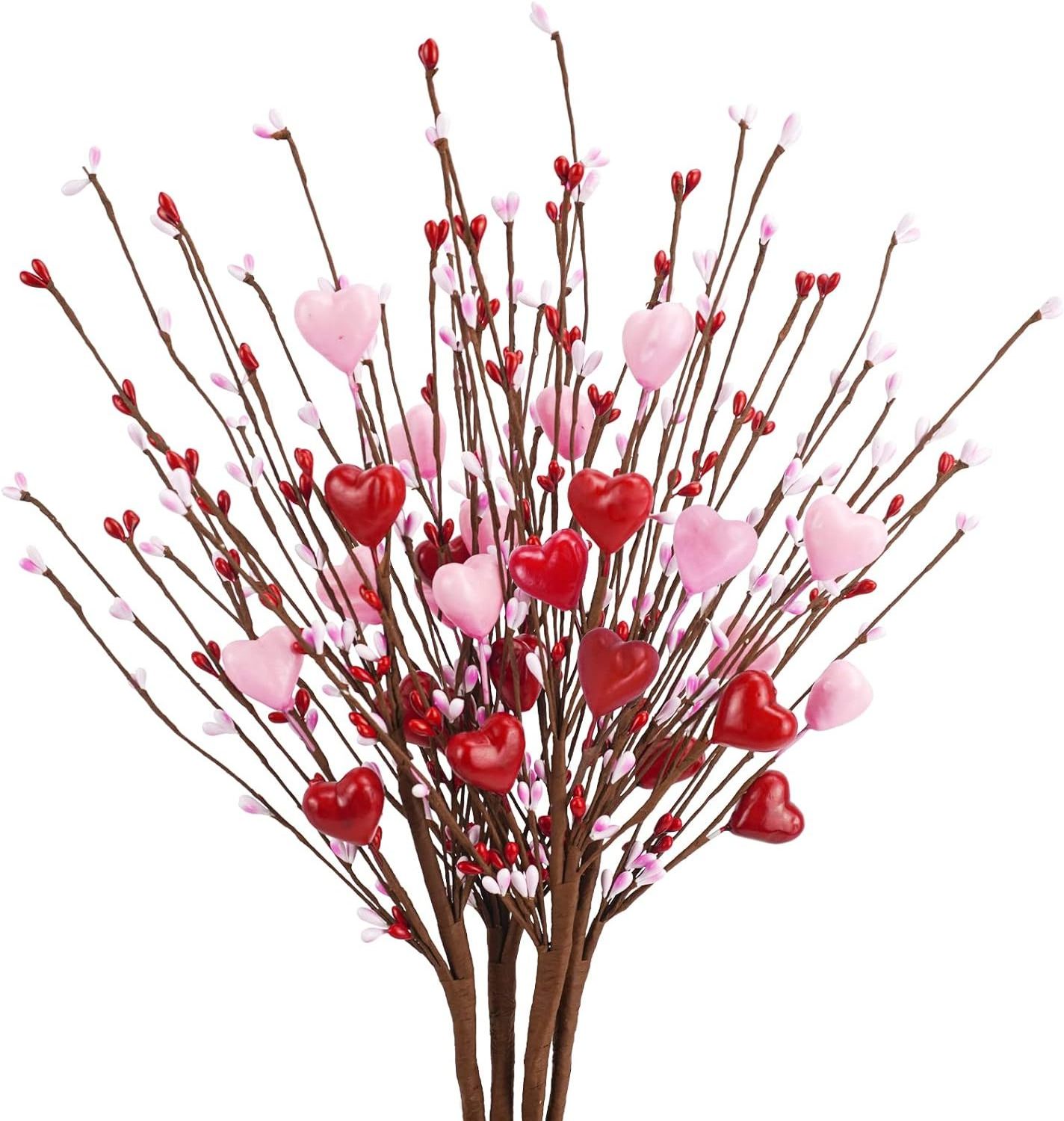 Heart Shaped Berry Picks  Red Berry Flower Stems Artificial Berries Branches for Valentine's Day Wedding Anniversary Decor