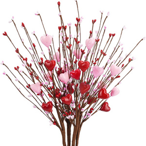 Heart Shaped Berry Picks  Red Berry Flower Stems Artificial Berries Branches for Valentine's Day Wedding Anniversary Decor