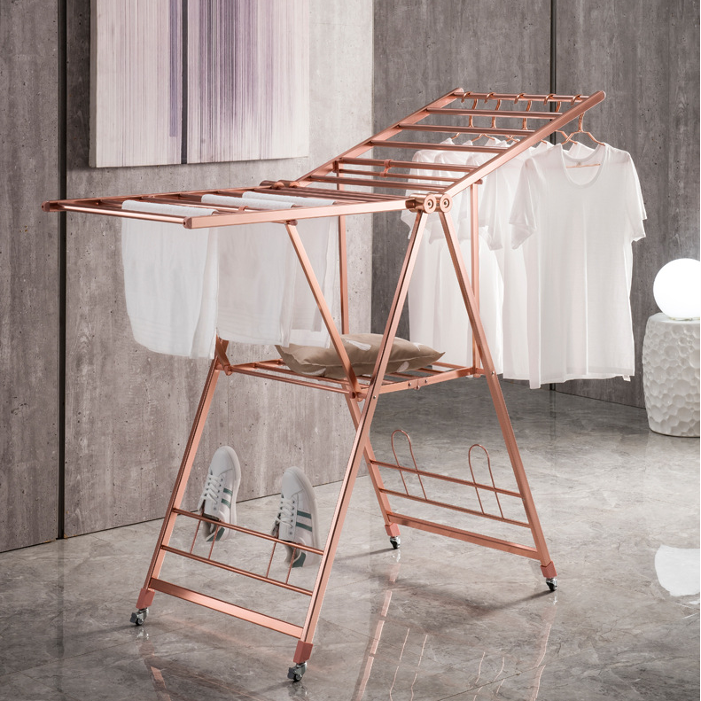 Rose gold Aluminum Alloy Hanger Clothes Drying Rack Cloth Dryer Stand Folding Laundry Rack