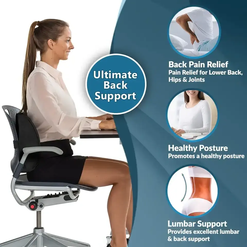 Lumbar Support Back Pillow Office Chair and Car Seat Cushion Memory Foam with Adjustable Strap and Breathable 3D Mesh