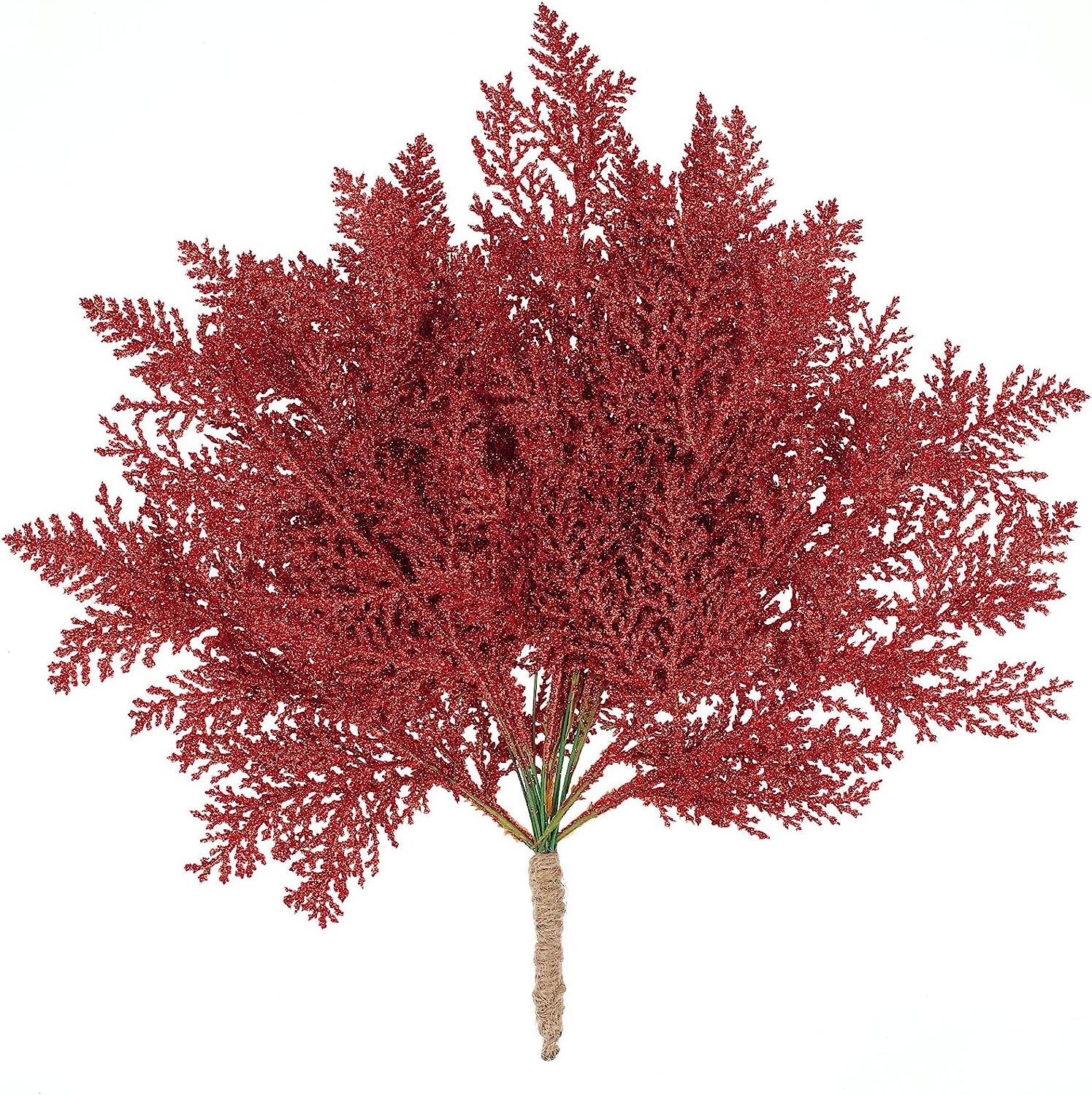 Red Artificial Pine Needles Christmas Floral Picks Branches Glitter  Floral Twig Picks for Flower Greenery Arrangements Tree