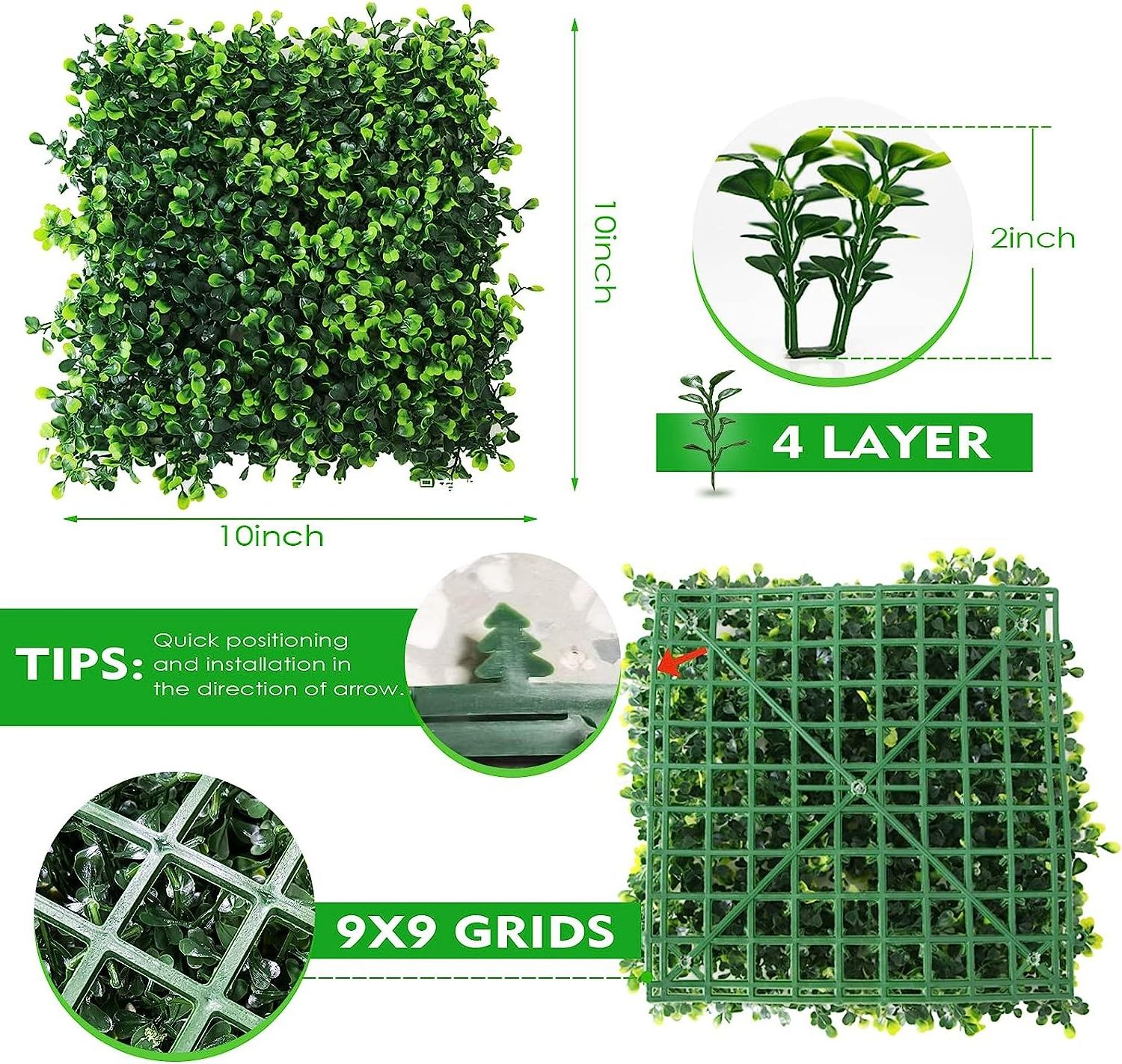 Grass Wall Panels, 8PCS 10x10x2inch Artificial Boxwood Hedges Panels, UV Protected Greenery Backdrop Wall Faux Grass Decor