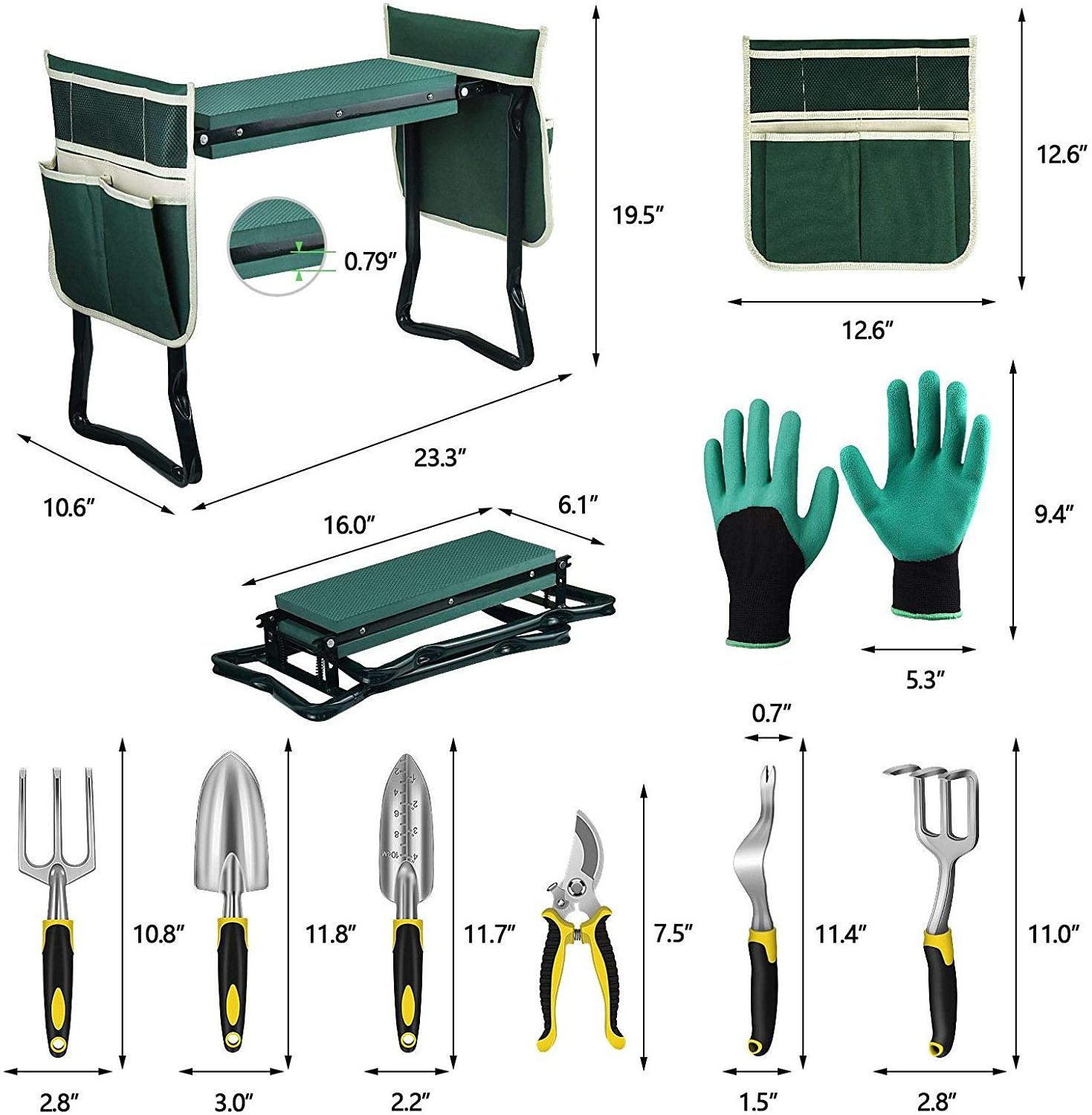 Garden Kneeler and Seat Foldable Garden Bench Stool with Soft Kneeling Pad  6 Garden Tools Pouches