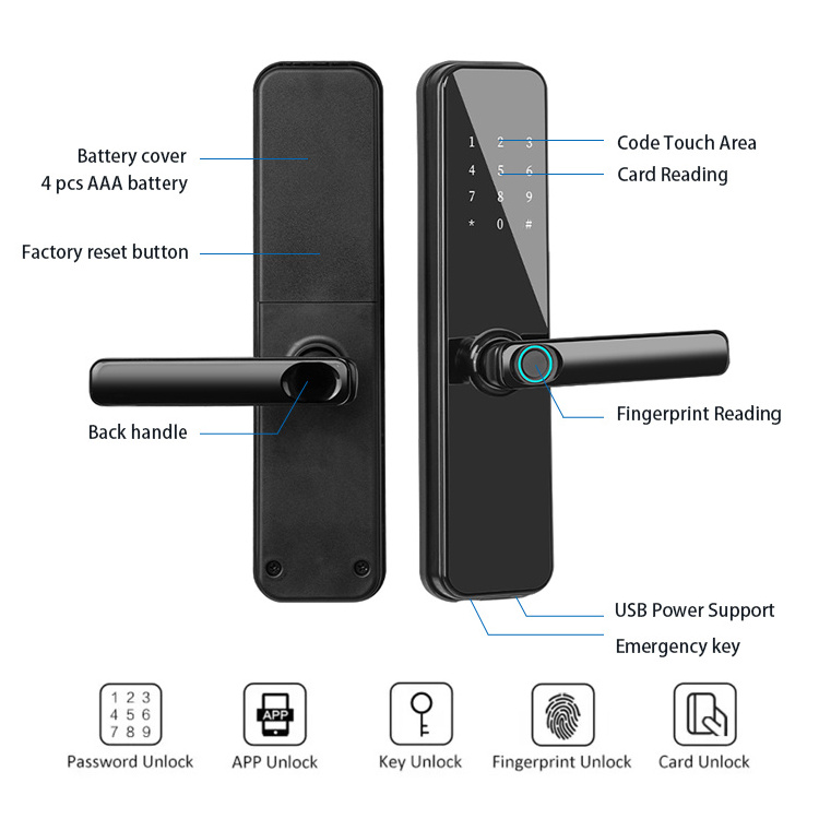 TTLock BLE APP Keyless cerradura inteligente Electric finger print Password Handle Deadbolt Digital Smart Door Lock Wifi