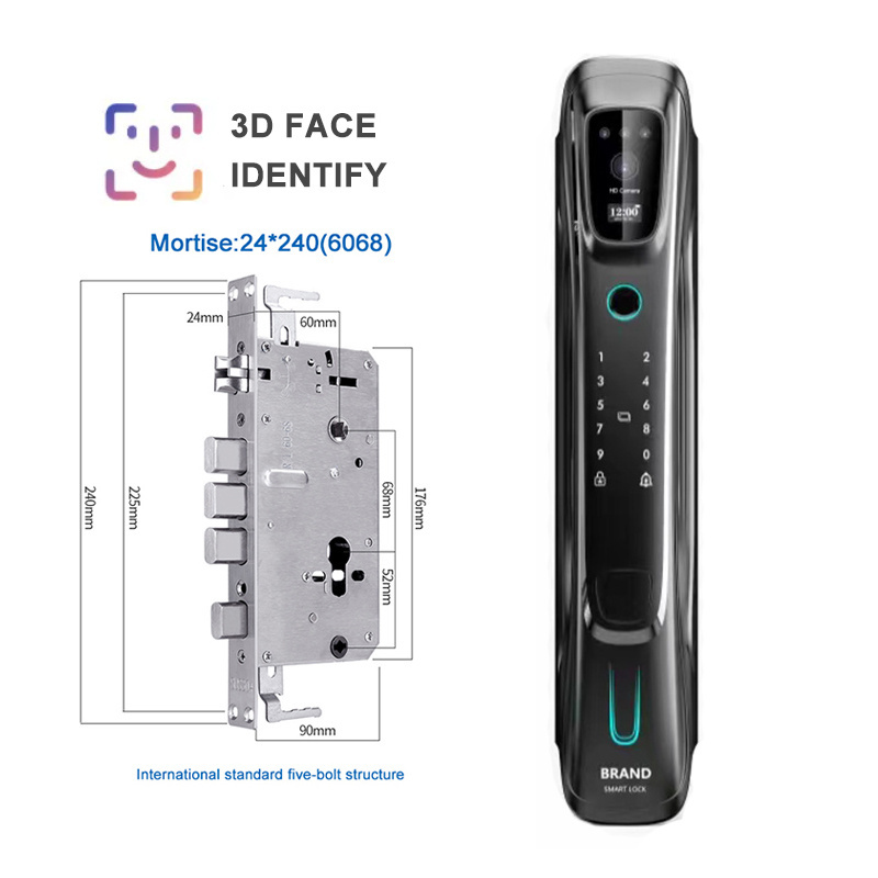 Wholesale Factory Price 3D Face & Fingerprint Recognition Passcode Multi-functional Kedpad Smart Door Lock With Camera