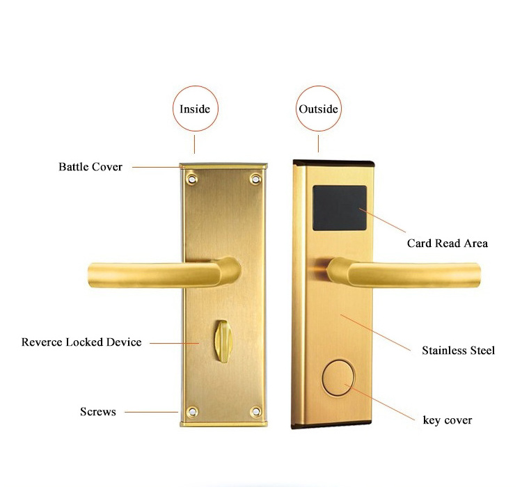 Electronic door lock rfid Silver key card lock hotel door lock with system 125Khz 13.56Mhz