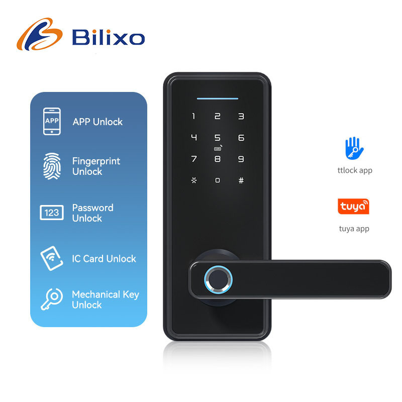 Bilixo Smart Door Lock tuya APP Digital Fingerprint Keyless dead bolt ttlock with wifi mortise latch doors handle locks & keys