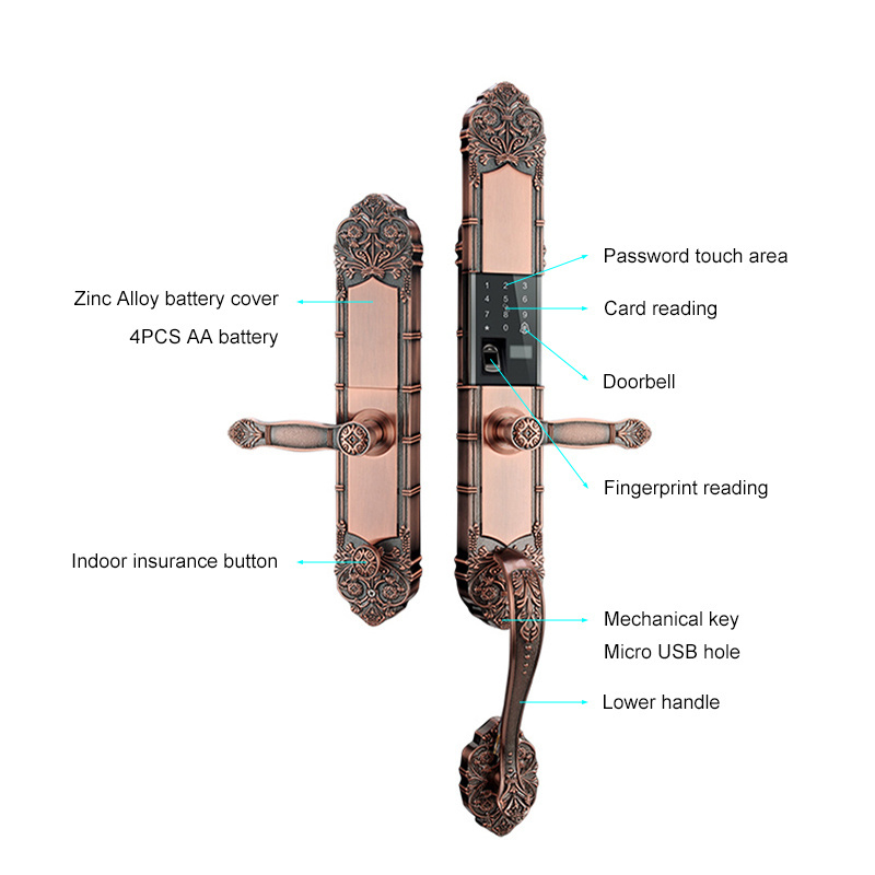 European style Smart lock Fingerprint Password Door for Home dead bolt Fingerprint Locker electric Locks handle