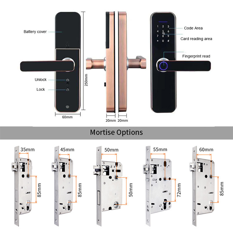 Smart Home Tuya TTLock WiFi Remote Keyless entry Fingerprint Biometric Intelligent Door Handle Lock For Airbnb Office Bedroom