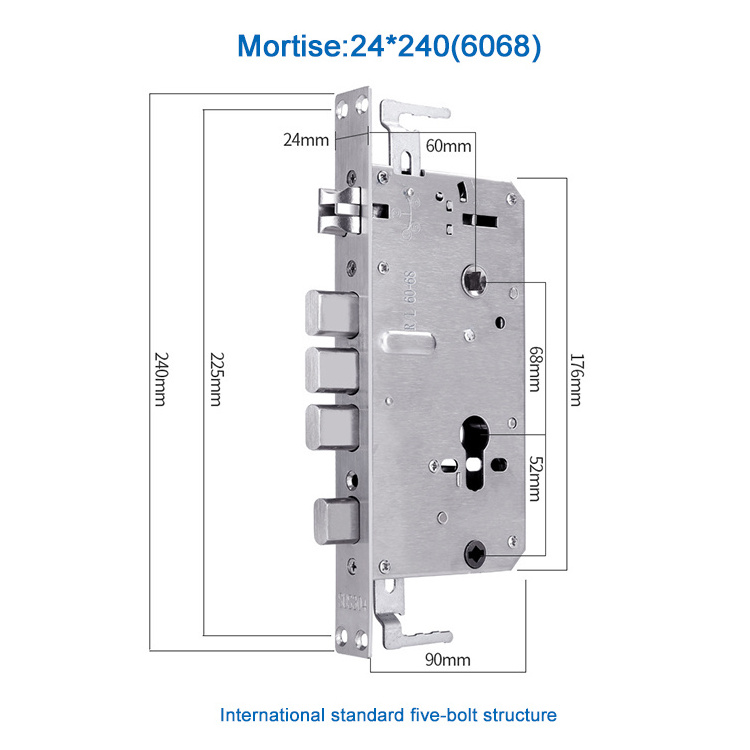 High Security Stainless Steel Intelligent Fingerprint Lock Body, Standard 6068 5050 85 Mortise for smart Door Lock