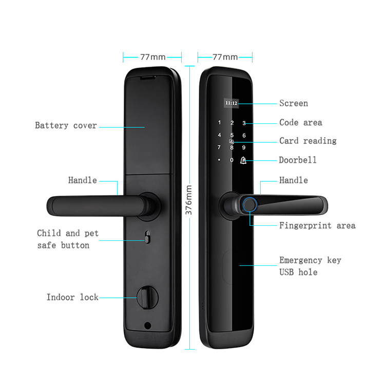 oem smart deadbolt lock doorlock keyless entry candado inteligente wifi Fingerprint Locker door Locks with USB Charging Black