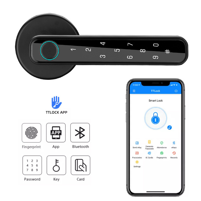 Electronics Fingerprint Smart Handle Keyless Unlock Door Lock with TTlock Tuya BLE Key Electronic Cerradura Inteligente locks