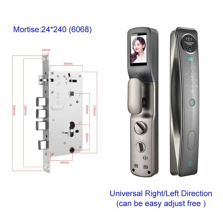 house deadbolt door wifi smart mortise Latch door lock cylinder wifi with 3D face recognition front door locks handle with key