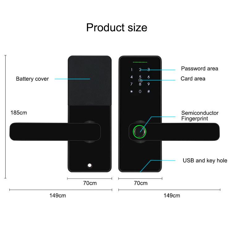 TTlock tuya Fingerprint Locker house Locks with USB Charging Black electric smart lock main door waterproof outdoor gate knob