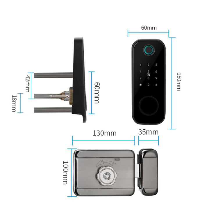 waterproof smart double side dool lock tuya candado inteligente ttlock Fingerprint Locker deadbolt Locks with USB Charging Black