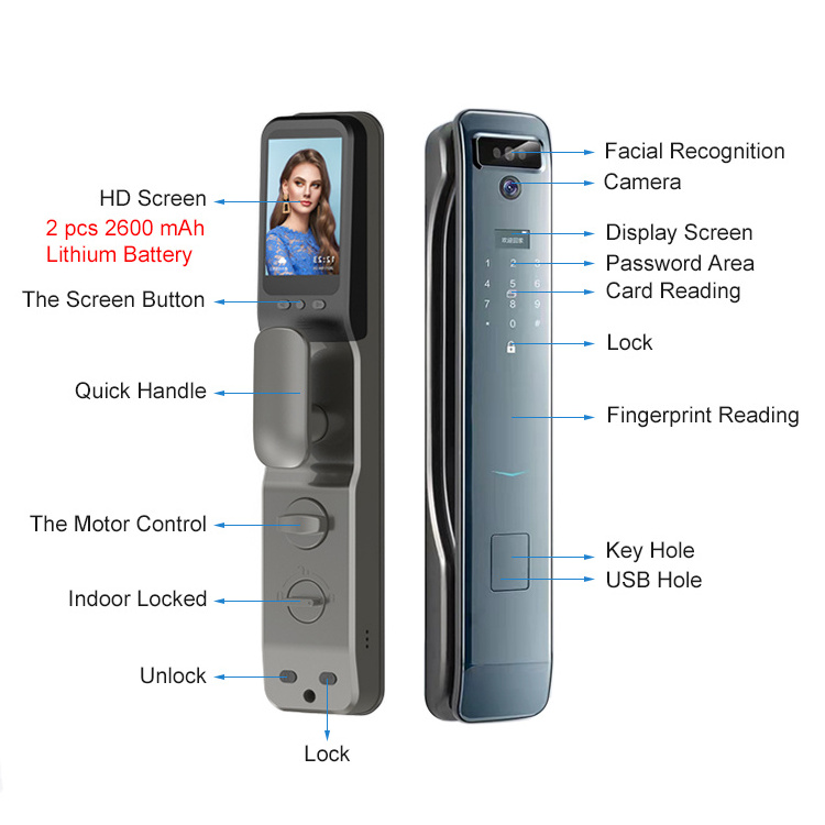 3D Face Recognition Security Door Password Lock Automatic Smart Lockup Wifi Mobile Phone Tuya Fingerprint Door Lock