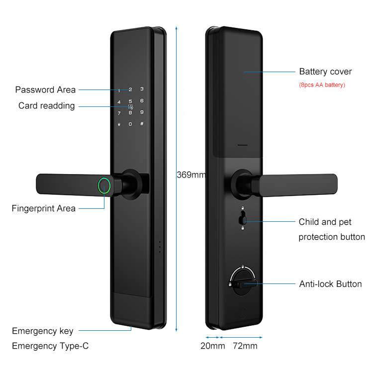 High Security keyless tuya ttlock Remote Control app digital fingerprint smart door lock with 24*240 mortise