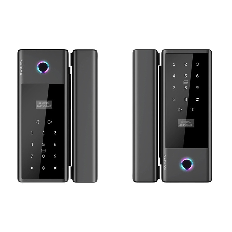 TTlock BLE Tuya Wifi Wireless Keyless Glass Door Lock Biometric Fingerprint High Quality Frameless Smart Sliding Glass Door Lock