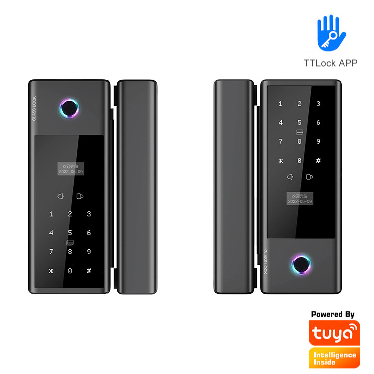 Smart Glass Lock TTlock Bluetooth Tuya Wifi APP Hot Sale Finger Print Password IC Card Keyless Smart Door Lock For Glass Door