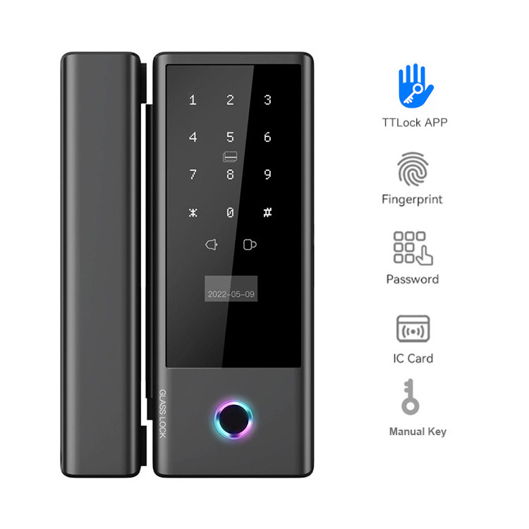 Smart Glass Lock TTlock Bluetooth Tuya Wifi APP Hot Sale Finger Print Password IC Card Keyless Smart Door Lock For Glass Door