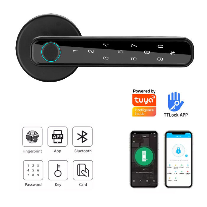 Touch Keypad Passcode Thumbprint Biometric Fingerprint Tuya Wifi Smart Lock With Handle